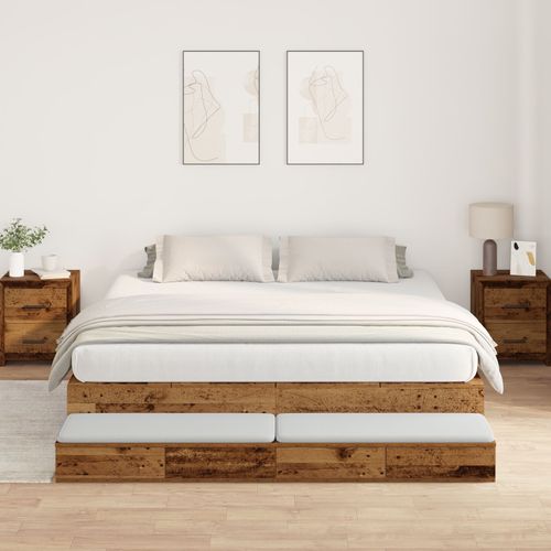 Vidaxl Cadre De Lit De Rangement Vieux Bois 200x200 Cm