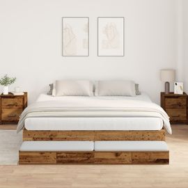 Vidaxl Cadre De Lit De Rangement Vieux Bois 200x200 Cm
