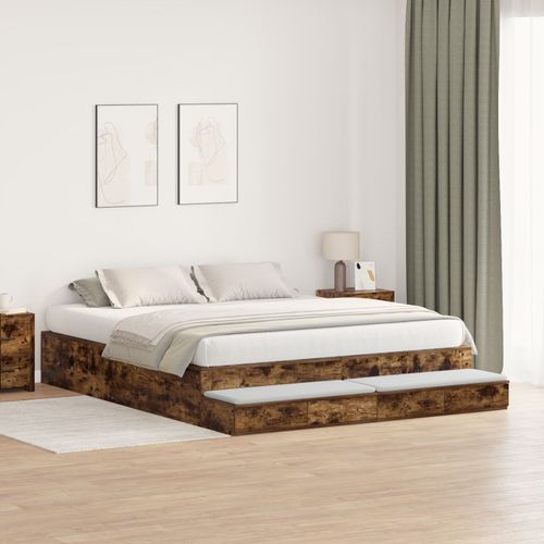 Vidaxl Cadre De Lit De Rangement Chêne Fumé 200x200 Cm