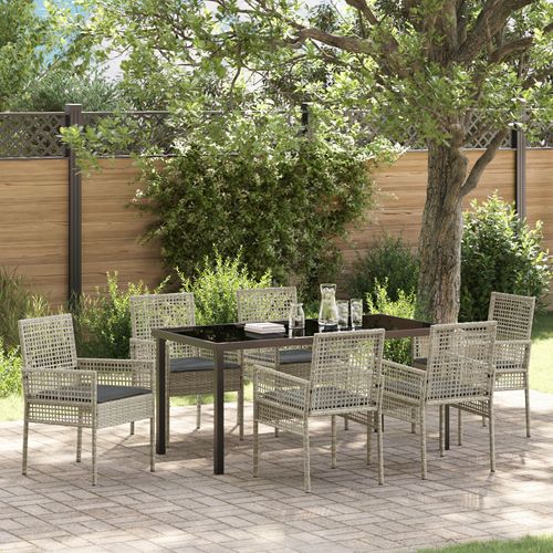 Vidaxl Ensemble De Salle À Manger 7 Pièces Avec Coussins Gris Clair En Poly Rattan