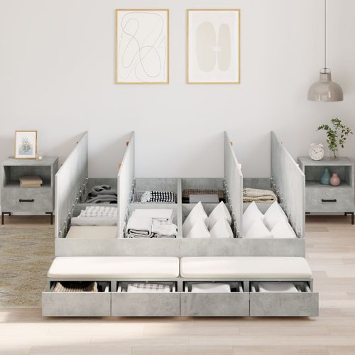 Vidaxl Cadre De Lit De Rangement Gris Béton Bois D'ingénierie