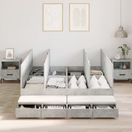 Vidaxl Cadre De Lit De Rangement Gris Béton Bois D'ingénierie