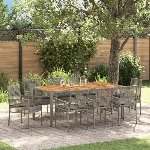 Vidaxl Ensemble Repas Jardin 9 Pièces Avec Coussins Gris En Rattan Poly
