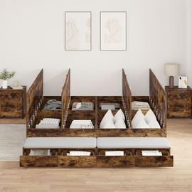 Vidaxl Cadre Lit Rangement Marron Bois D'ingénierie 180 X 200 X 31,5 Cm