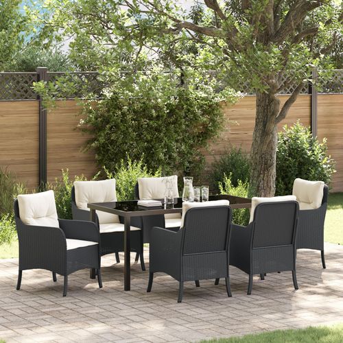 Vidaxl Set De Salle À Manger De Jardin De 7 Pièces Avec Coussins En Poly Rattan Noir