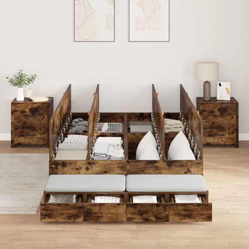 Vidaxl Lit De Rangement Chêne Fumé Bois D'ingénierie 120 X 190 Cm
