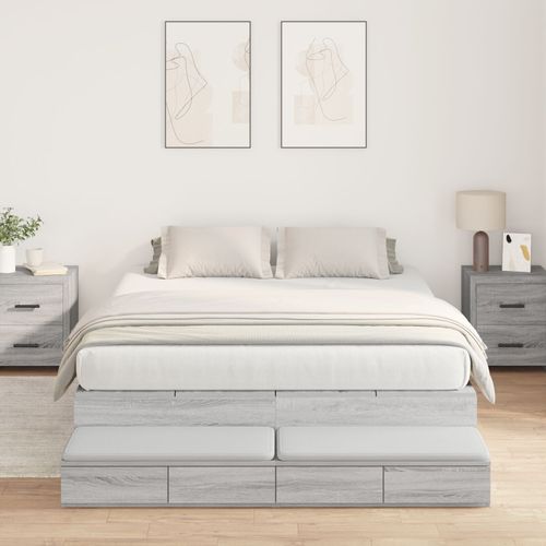 Vidaxl Cadre De Lit De Rangement Gris Bois D'ingénierie