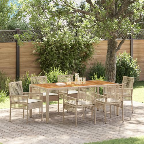 Vidaxl Ensemble Salle À Manger Jardin 7 Pièces Avec Coussins Beige Poly Rotin