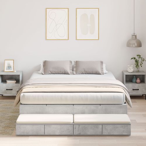 Vidaxl Cadre De Lit De Rangement Gris Béton Bois D'ingénierie 140 X 190 Cm