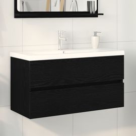 Meuble De Lavabo Vidaxl Avec Basin Intégré Chêne Noir Bois D'ingénierie, Meuble De Lavabo Vidaxl Chêne Noir 90x38,5x45 Cm Bois D'ingénierie