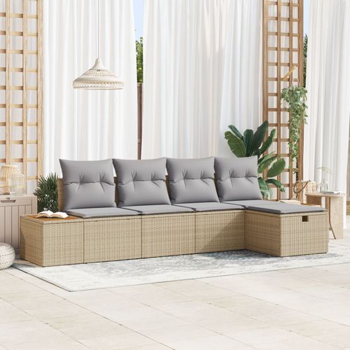 Vidaxl Ensemble De 5 Pièces De Canapé De Jardin Avec Coussins Beige Poly Rattan