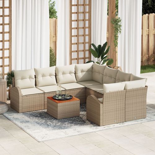 Vidaxl Ensemble De Canapés 9 Pièces De Jardin Avec Coussins Beige Poly Rattan Acacia