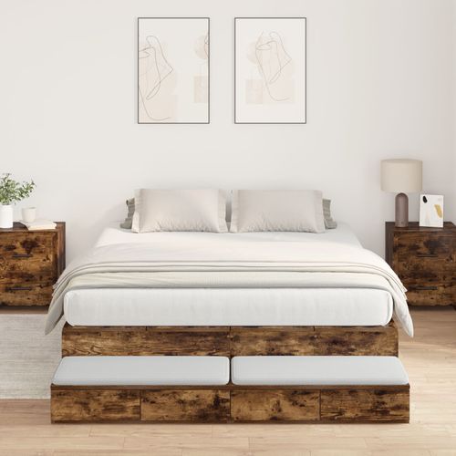 Vidaxl Lit Avec Rangement Chêne Fumé Bois D'ingénierie 140 X 190 Cm