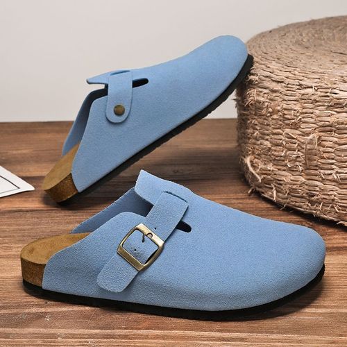 Sandales En Cuir Suédé Pour Hommes Et Femmes,Sabots En Liège,Pantoufles Close,Toboggans,Repose-Pieds De Santé