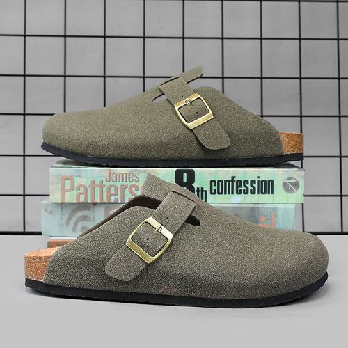 Sandales En Cuir Suédé Pour Hommes Et Femmes,Sabots En Liège,Pantoufles Close,Toboggans,Repose-Pieds De Santé