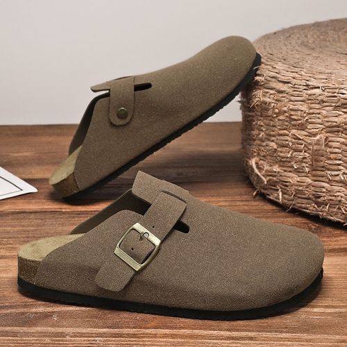 Sandales En Cuir Suédé Pour Hommes Et Femmes,Sabots En Liège,Pantoufles Close,Toboggans,Repose-Pieds De Santé