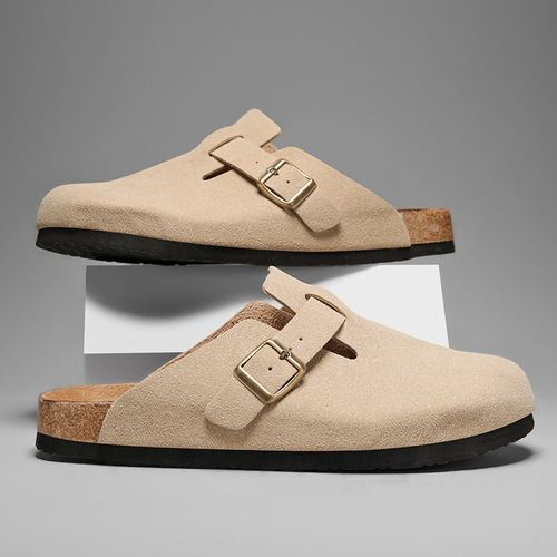 Sandales En Cuir Suédé Pour Hommes Et Femmes,Sabots En Liège,Pantoufles Close,Toboggans,Repose-Pieds De Santé