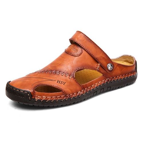 Sandales D'été En Cuir Pour Hommes,Sandales Romaines Classiques,Pantoufles D'extérieur,Tongs De Plage En Caoutchouc,Sandales De Trekking Aquatique,2024