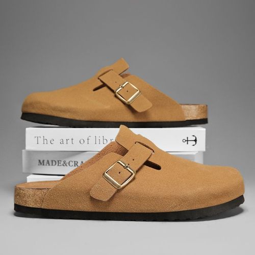 Sandales En Cuir Suédé Pour Hommes Et Femmes,Sabots En Liège,Pantoufles Close,Toboggans,Repose-Pieds De Santé