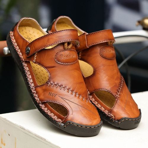 Sandales Souples Et Confortables Pour Hommes,Nouvelles Pantoufles D'été En Cuir Pour Hommes,Sandales Romaines D'extérieur Pour La Plage,Grande Taille 38-48