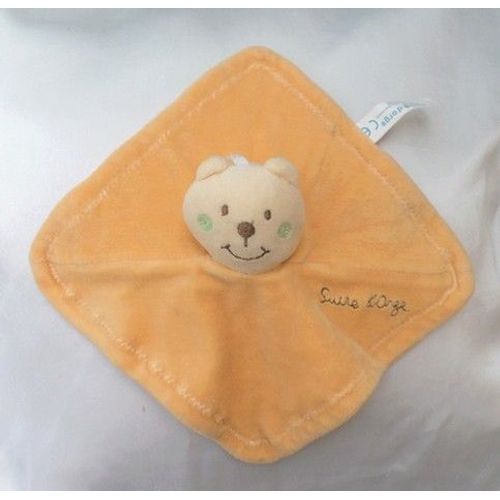 Doudou Peluche Plat Ours Ecru Orange Sucre D'Orge