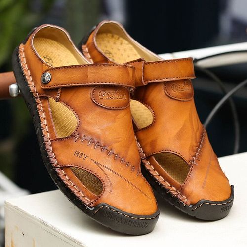 Sandales Souples Et Confortables Pour Hommes,Nouvelles Pantoufles D'été En Cuir Pour Hommes,Sandales Romaines D'extérieur Pour La Plage,Grande Taille 38-48