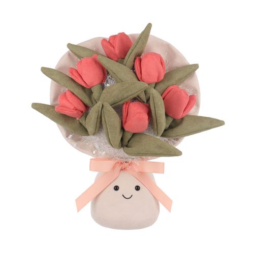Apricot Lamb Bouquet de tulipes Bouquet de fleurs Jouets en peluche pour enfants Doudou mignon et doux pour bébé fille et garçon Bouquet de tulipes moelleuses Fleur rouge 30 cm