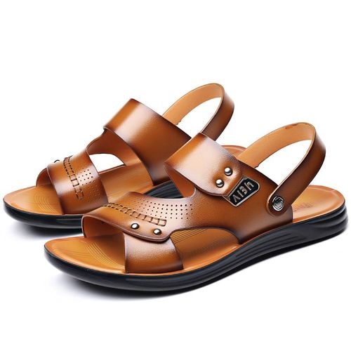 Chaussures 2023 Mode Hommes Été Rétro En Cuir Antidérapant Plage Sandales À Enfiler Voyage Tongs Pantoufles Noir Marron