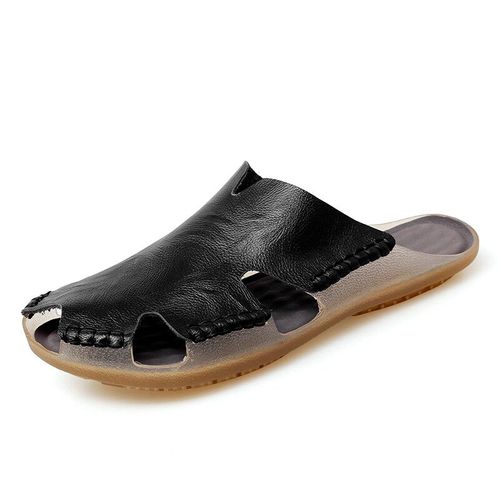 Sandales En Cuir Pour Hommes,Chaussures Plates Décontractées Légères Et Respirantes,Pantoufles D'été Pour L'extérieur Et Tous Les Jours,Grande Taille 46