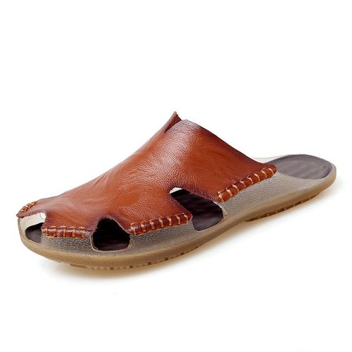 Sandales En Cuir Pour Hommes,Chaussures Plates Décontractées Légères Et Respirantes,Pantoufles D'été Pour L'extérieur Et Tous Les Jours,Grande Taille 46