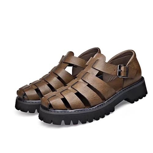 Sandales À Plateforme En Cuir Véritable Pour Hommes,Tongs En Caoutchouc Pour La Plage,Le Trekking Aquatique,Pantoufles Romaines Classiques D'été