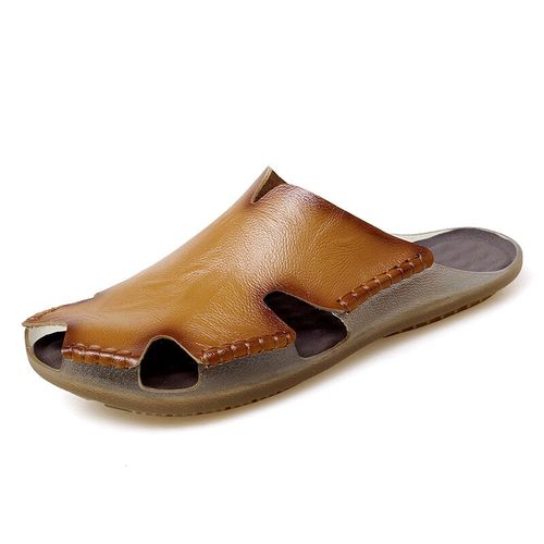 Sandales En Cuir Pour Hommes,Chaussures Plates Décontractées Légères Et Respirantes,Pantoufles D'été Pour L'extérieur Et Tous Les Jours,Grande Taille 46