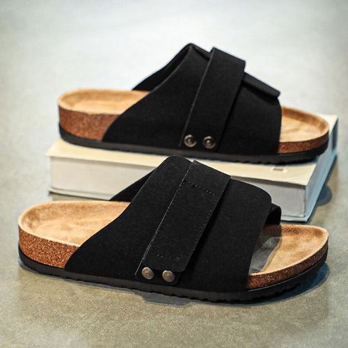 Sandales En Daim À Bout Ouvert Pour Hommes Et Femmes,Sabots Unisexes,Chaussures De Marche D'été Décontractées,Pantoufles Plates Respirantes,Semelle En Liège,Document Solide,Mode