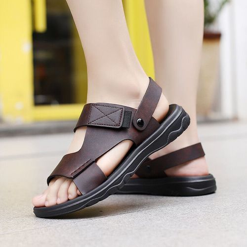 Sandales D'été D'extérieur Pour Hommes,Pantoufles De Sport Décontractées,En Cuir Pu,Chaussures Romaines Respirantes,Tongs De Plage,Chaussures De Jardin