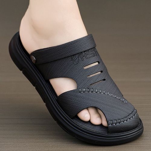 Sandales En Cuir Souples Classiques Pour Hommes,Pantoufles D'été,Mode Décontractée,Confortables,Chaussures De Plage En Plein Air,Chaussures De Marche