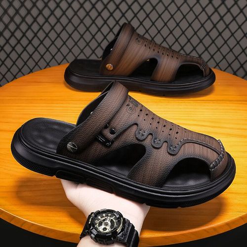Sandales En Cuir Souples Classiques Pour Hommes,Pantoufles D'été,Mode Décontractée,Confortables,Chaussures De Plage En Plein Air,Chaussures De Marche