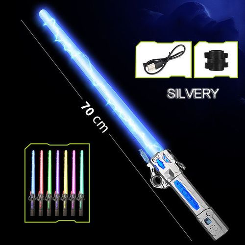 Épée Lumineuse Colorée Pour Enfants,Jouets Télescopiques,Musique Laser,Jouet De Décompression Rotatif 2 En 1,Jouets Légers Pour Enfants Et Adultes - Type Silvery 1pc #A