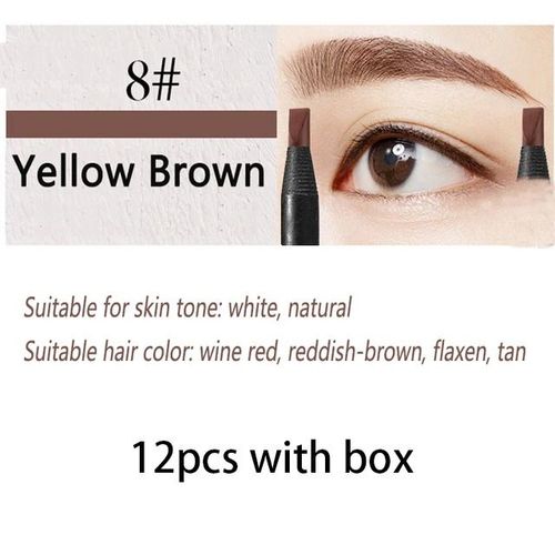 Haozhuang-Crayon De Maquillage À Noyau Dur Pour Les Yeux,Accessoire De Miles Imperméable Naturel,Couleur Blanche Et Noire,6/12 Pièces - Type 08 Yellow Brown 12pc 