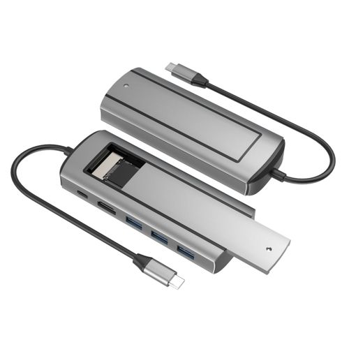 Station d'accueil USB Type-C vers USB,6 en 1,HUB USB-C,SSD M.2,boîtier SATA,4K,60Hz,compatible HDMI,PD 100W,boîtier de disque dur USB 3.0 - Type GRIS