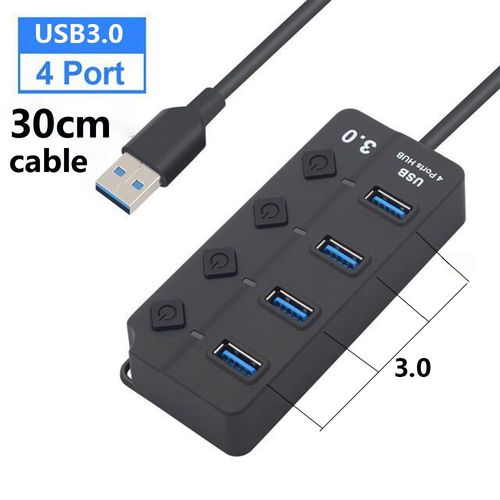 Répartiteur USB haute vitesse Multiprise USB 3.0,7 ports 100cm 30cm2.0,adaptateur d'alimentation Hub avec interrupteur,câble Long pour accessoires PC - Type 4-P all 3.0 30cm