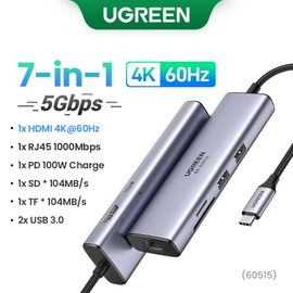 UGREEN-Adaptateur USB C vers USB 3.1,HUB 4K 60Hz HDMI,USB C vers USB 3.0,PD100W SD & TF pour MacPlePro Air,ordinateur portable,Type C,répartiteur,station d'accueil - Type 7-in-1 4K60Hz