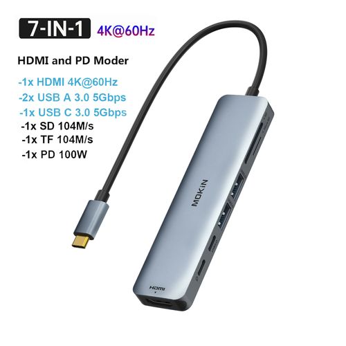 MOKiN USB C HUB 4K 60Hz Type C vers HDMI DP VGA Gigabit Ethernet USB 3.1 PD 100W adaptateur pour Macbook Air Pro M2 M1 accessoires PC - Type 7 IN 1(HDMI USB3.0