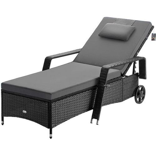 Casaria® Chaise Longue En Polyrotin Noir Anthracite Coussin 7cm 2 Roulettes Max 160kg Dossier Réglable Bain De Soleil Jardin