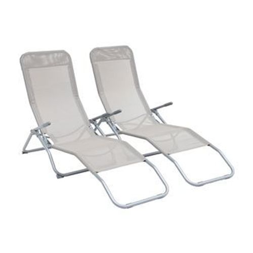 Lot De 2 Bains De Soleil Pliants - Levito Gris Taupe- Transats Textilène 2 Positions. Chaises