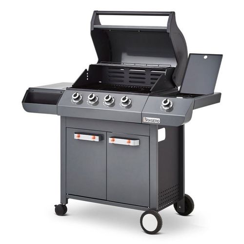 Barbecue gaz BRASERO Emma Gun Metal - 4 Feux + 1 latéral - FlexiGrill - Surface de cuisson 64 x 41,5 cm - 15,1 kW - Gris Métallisé