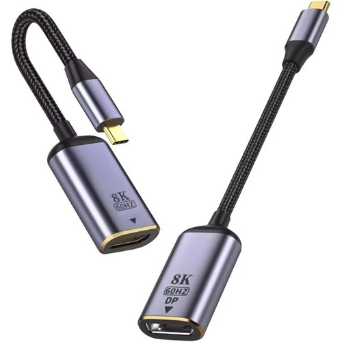 Hamiltion-Adaptateur Usb-C Displayport Dp 8K Adaptateur Mac 8K 60Hz 4K 144Hz 7.1 Et 5.1 Audio Connecteurs Plaqués Or Et Connecteurs En Aluminium Compatible Avec Ordinateur De Bureau, Ordinateur Porta