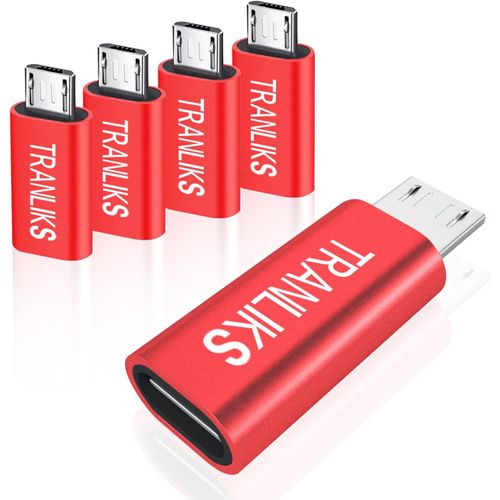 Hamiltion-Adaptateur Micro Usb Male Vers Usb Type C Femelle Connecteur Support Charge&Sync(5 Pack Rouge)