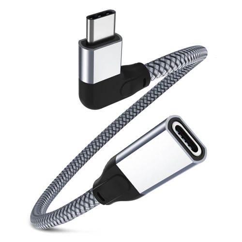 Hamiltion-Câble Extension Usb C 0.2M,Coudé Usb-C 3.1 Gen2 10Gbps Cordon 90 Degrés Femelle À Mâle Type C,Rallonge Adaptateur Thunderbolt 3 Pour Mackbook Pro,Ipad Air 4 5 6 Mini 6,Iphone 15 14 13 12 Ma