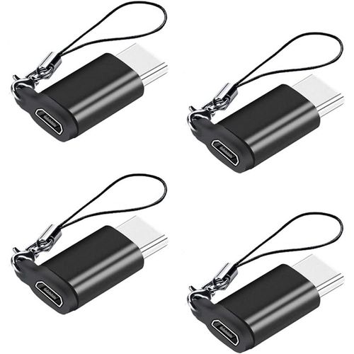 Hamiltion-Adaptateur Micro Usb (Femelle) Vers Usb C (Mâle) Avec Cordon (Paquet De 4), Connecteur Usb De Type C En Aluminium Compatible Avec Samsung Galaxy S8+, Lg, Moto Et Plus, Noir