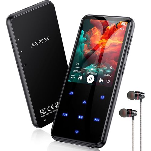 Hamiltion-64Go Mp3 Bluetooth Avec Haut-Parleur, 2.4"" Grand Écran Lecteur Mp3 En Métal Qualité Sonore Hifi Audio Mp4 Baladeur Sport De Bouton Tactile Radio Fm Podomètre Enregistreur 60H De Musique-Noi